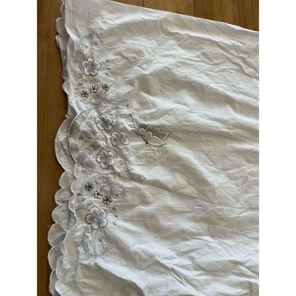 3PC Vintage JC Penney Full Sheet Set Floral Embroidered Butterfly Flower Cottage